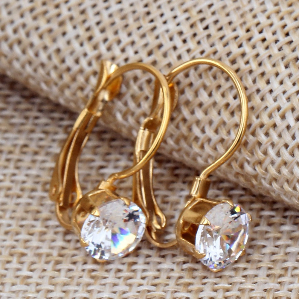 French Retro Buckle Zircon Earrings